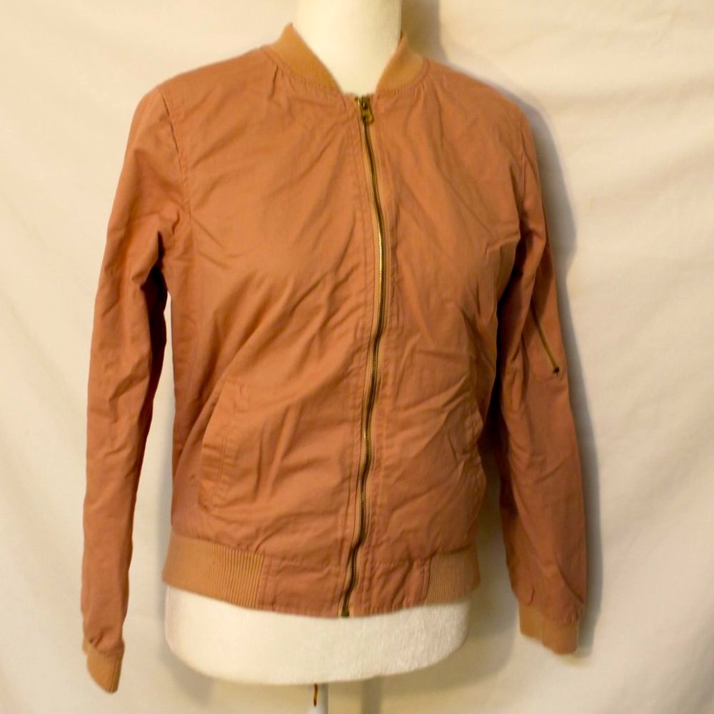 NEW LOOK Pink Bomber Jacket Woman Size Small Full Zip Front Long Sleeve